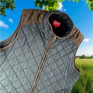 Coleman Work Vest Men‎ XL Quilted Full Zip Charcoal Hiking Guide Pockets Suede